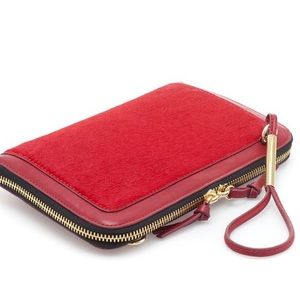 Red Leather and Calf-Hair Clutch/Crossbody
